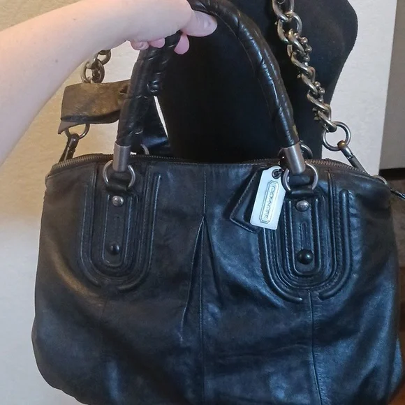 Coach Limited Edition Coach Sophia Black Leather Gunmetal Studs Bag MSRP $795 - Picture 10 of 16